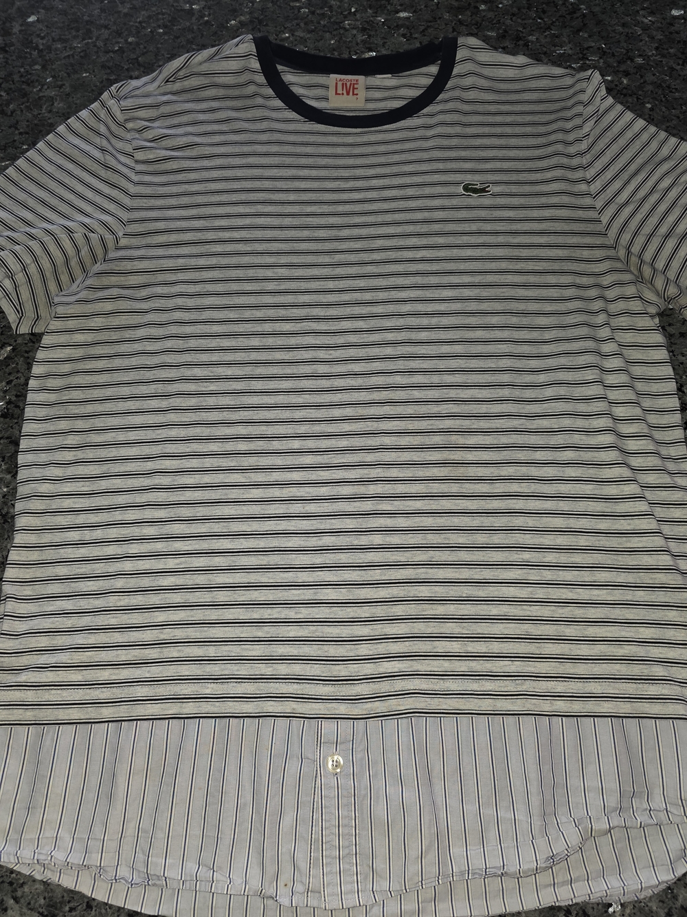 Lacoste Live  Grey and Navy Striped Short-Sleeve Crew Shirt